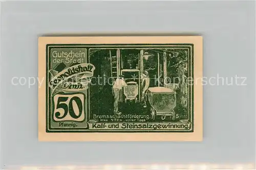 AK / Ansichtskarte Leopoldshall_Stassfurt 50 Pfennig Gutschein Kali  und Steinsalzgewinnung Leopoldshall_Stassfurt