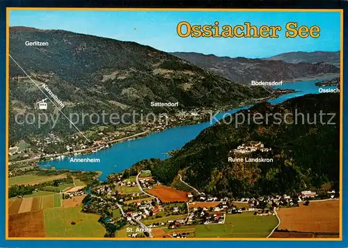 AK / Ansichtskarte Ossiach_Ossiachersee mit St Andrae Annenheim Sattendorf und der Burgruine Landskron Ossiach Ossiachersee