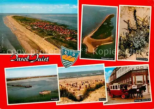 AK / Ansichtskarte Juist_Nordseebad Nordseeinsel Fliegeraufnahme Duenenflora Anlager Strand Pferde Omnibus Juist_Nordseebad