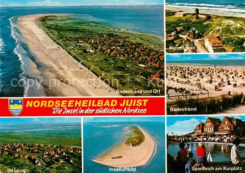 AK / Ansichtskarte Juist_Nordseebad Fliegeraufnahme Kuranlagen Badestrand Spielteich Kurplatz Im Loog Juist_Nordseebad