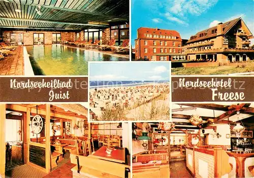 AK / Ansichtskarte Juist_Nordseebad Nordseehotel Freese Restaurant Hallenbad Strandleben Juist_Nordseebad