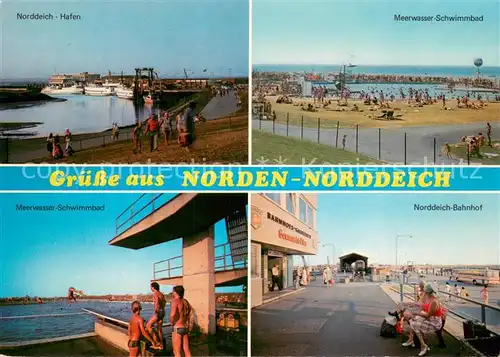 AK / Ansichtskarte Norddeich__Norden_Nordseebad Hafen Meerwasser Schwimmbad Sprungturm Bahnhof 