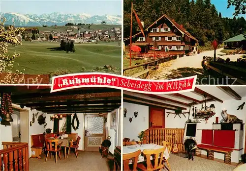 AK / Ansichtskarte Scheidegg_Allgaeu Panorama Waldgasthof Ruhmuehle Gaststube Kaminzimmer Scheidegg Allgaeu