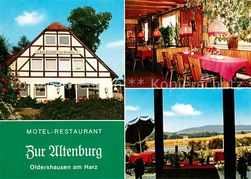 AK / Ansichtskarte Oldershausen_Northeim Motel Restaurant Zur Altenburg Gaststube Terrasse Oldershausen Northeim