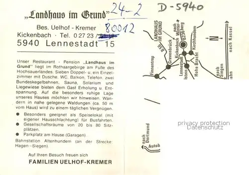 AK / Ansichtskarte Lennestadt Landhaus im Grund Gaststube Kaminzimmer Kegelbahn Lennestadt