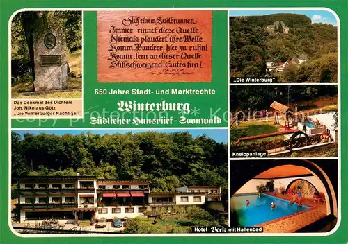 AK / Ansichtskarte Winterburg Hotel Beck Denkmal Joh Nikolaus Goetz Die Winterburg Kneippanlage Hallenbad Winterburg