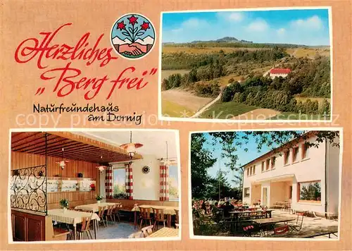 AK / Ansichtskarte Staffelstein Naturfreundehaus am Dornig Panorama Gaststube Freiterrasse Staffelstein