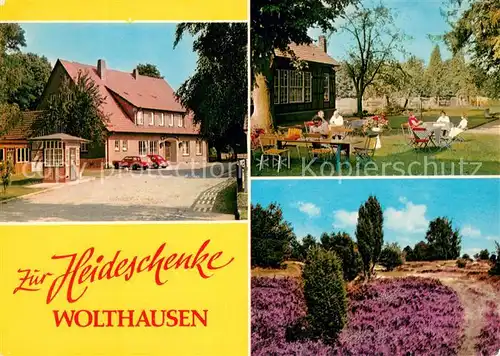 AK / Ansichtskarte Wolthausen Gasthaus Zur Heideschenke Gartenterrasse Heidelandschaft Wolthausen
