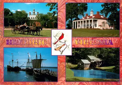 AK / Ansichtskarte Virginia_US State Historic Virginia Governors Palace Williamsburg Mount Vernon Home of George Washington Mabry Mill Blue Ridge Parkway Three Ships Jamestown Virginia_US State