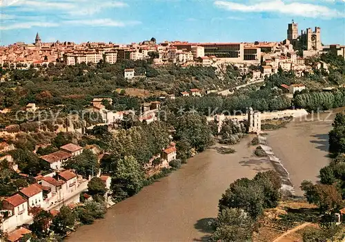 AK / Ansichtskarte Beziers Vue aerienne sur l Orb Cathedrale Saint Nazaire et la ville Beziers