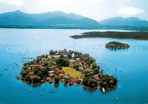 AK / Ansichtskarte Fraueninsel_Chiemsee mit Herreninsel Fliegeraufnahme Fraueninsel Chiemsee