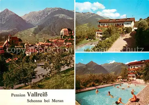 AK / Ansichtskarte Schenna_Meran Pension Vallreiss Swimming Pool Ortsansicht Schenna Meran