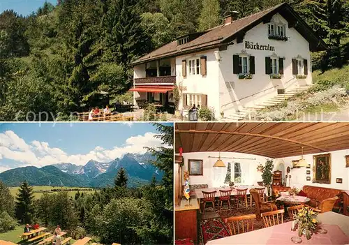 AK / Ansichtskarte Mittenwald_Bayern Baeckeralm Gartenterrasse Gastraeume Mittenwald Bayern