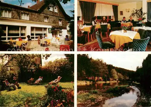 AK / Ansichtskarte Heimborn Hotel Pension Malepartus Gastraum Garten Partie am Wasser Heimborn
