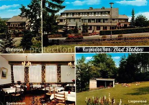 AK / Ansichtskarte Bad_Steben Kurpension Horn Gaestehaus Speiseraum Liegewiese Bad_Steben