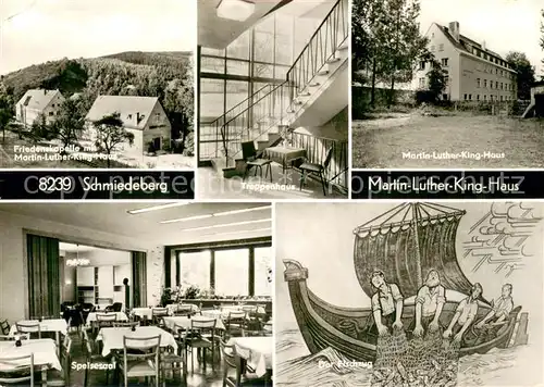 AK / Ansichtskarte Schmiedeberg _Dippoldiswalde Friedenskapelle Martin Luther King Haus Treppenhaus Speisesaal Der Fischzug Schmiedeberg 