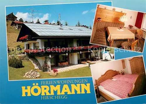 AK / Ansichtskarte Hirschegg_Kleinwalsertal_Vorarlberg Ferienwohnungen Hoermann Gaststube Zimmer Hirschegg_Kleinwalsertal