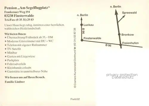 AK / Ansichtskarte Finsterwalde Pension Am Segelflugplatz Gaststube Zimmer Garten Finsterwalde