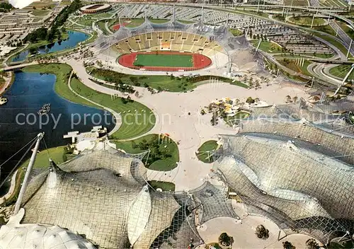 AK / Ansichtskarte Muenchen Olympiapark Schwimmhalle mit Olympia und Radstadion Muenchen