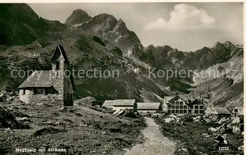 AK / Ansichtskarte Meglisalp_1520m_Altmann_AR Bergdorf Bergkirche Berghotel mit Altmann Appenzeller Alpen 