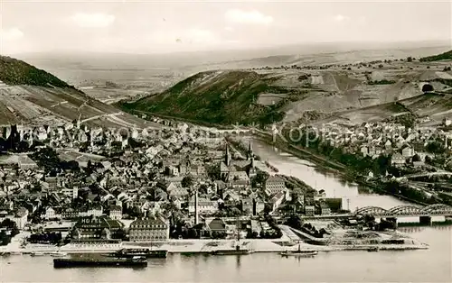 AK / Ansichtskarte Bingen_Rhein Fliegeraufnahme mit Nahemuendung Bingen Rhein