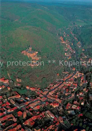 AK / Ansichtskarte Wernigerode_Harz Fliegeraufnahme Teilansicht m. Schloss Muehletal Wernigerode Harz