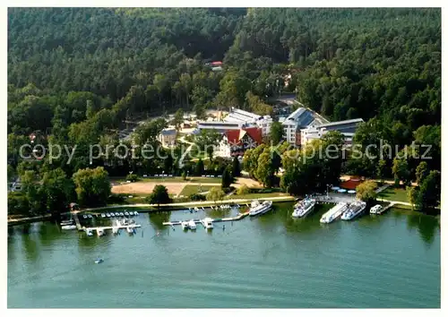 AK / Ansichtskarte Bad_Saarow Fliegeraufnahme Hafen d. Scharmuetzelseeschifffahrt u. Hotel Esplanade Bad_Saarow