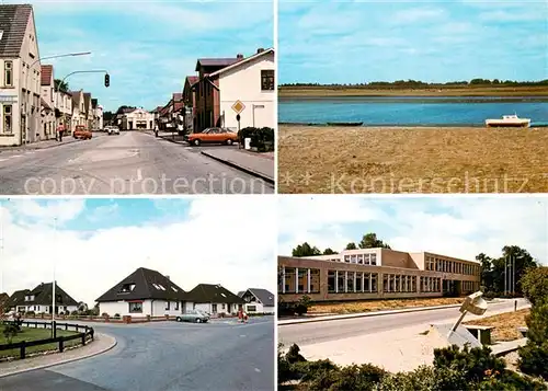 AK / Ansichtskarte Lunden_Holstein Hauptstrasse Wohnhaeuser Schule Partie am Wasser Lunden_Holstein