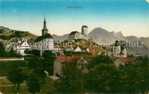 AK / Ansichtskarte Sargans_SG Panorama mit Schloss und Kirche 