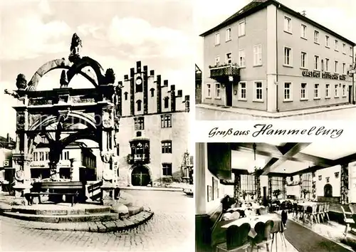 AK / Ansichtskarte Hammelburg Gasthof Deutsches Haus Gastraum Brunnen Hammelburg