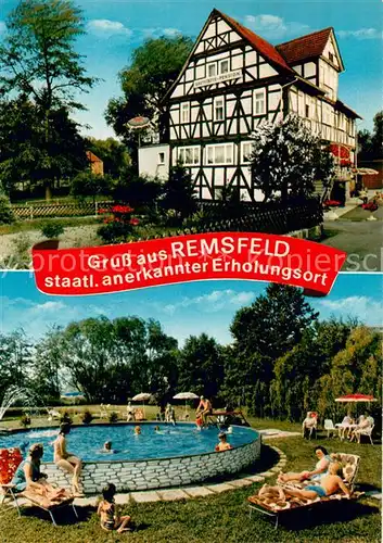 AK / Ansichtskarte Remsfeld Pension Hoefer Fachwerkhaus Swimming Pool Remsfeld