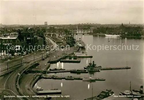 AK / Ansichtskarte Stockholm Skeppsbron bei Nacht Stockholm