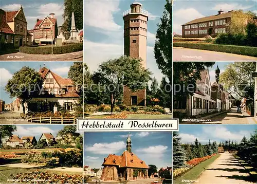 AK / Ansichtskarte Wesselburen Markt Hebbelhaus Parkanlagen Wasserturm Kirche Schule Museum Ehrenmal Wesselburen