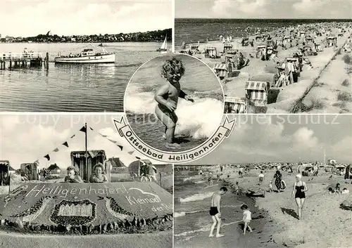 AK / Ansichtskarte Heiligenhafen_Ostseebad Bootsanleger Strandleben Heiligenhafen_Ostseebad