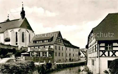 AK / Ansichtskarte Heiligenstadt_Oberfranken Gasthof Hoesch Kirche Partie am Bach Heiligenstadt_Oberfranken