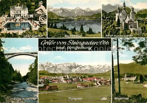 AK / Ansichtskarte Steingaden_Oberbayern und Umgebung Schloss Linderhof Ammerhochbruecke Schloss Neuschwanstein Bannwaldsee Alpenpanorama Steingaden Oberbayern