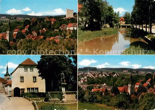 AK / Ansichtskarte Emskirchen Panorama Partie am Bach Kirche Brunnen Emskirchen