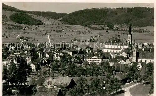 AK / Ansichtskarte Unteraegeri_Unter Aegeri Panorama mit Kirche 