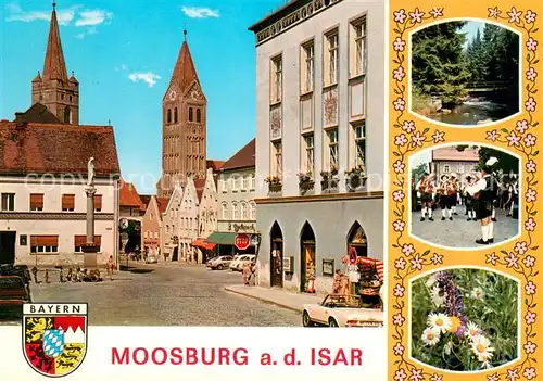 AK / Ansichtskarte Moosburg_Isar Stadtzentrum Kirche Musikkapelle Blumen Bach Waldpartie Moosburg Isar