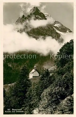 AK / Ansichtskarte Braunwald_GL Kirchli mit Ortstock Braunwald GL