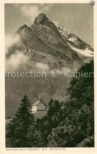 AK / Ansichtskarte Braunwald_GL Kirchli mit Ortstock Braunwald GL