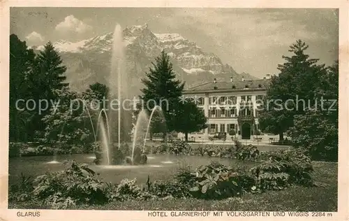 AK / Ansichtskarte Glarus_GL Hotel Glarnerhof mit Volksgarten und Wiggis Glarus_GL