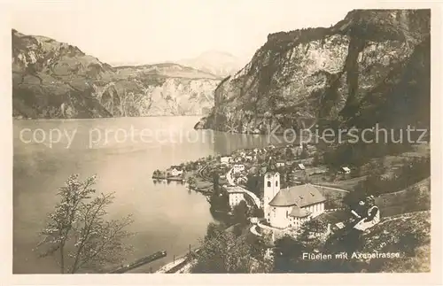 AK / Ansichtskarte Flueelen_UR Panorama mit Axenstrasse Flueelen_UR