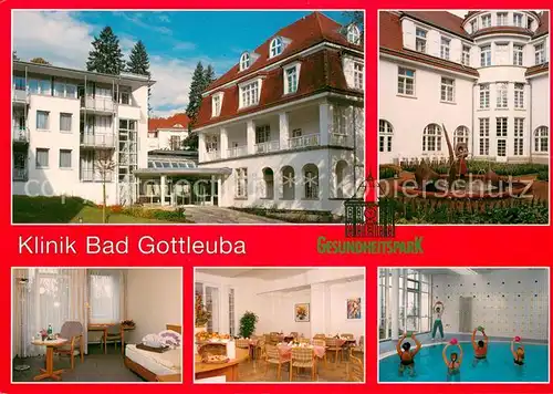 AK / Ansichtskarte Bad_Gottleuba Berggiesshuebel Herz Kreislauf Klinik Haus 15 und 12 Patientenzimmer Therapiebecken Aussenanlage Speisesaal Bad