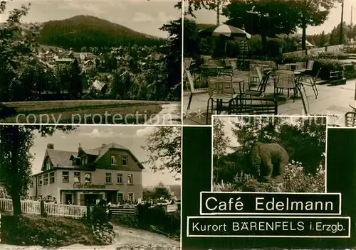 AK / Ansichtskarte Baerenfels_Erzgebirge Panorama Cafe Edelmann Terrasse Elefantenskulptur Baerenfels Erzgebirge
