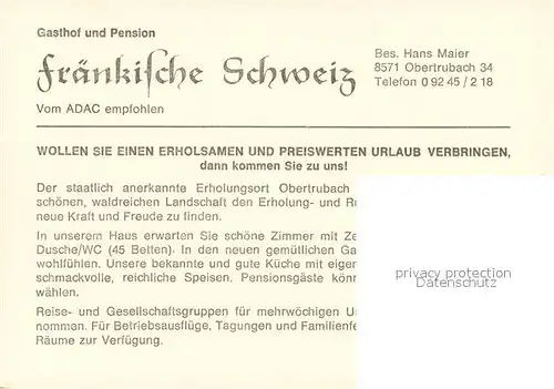 AK / Ansichtskarte Obertrubach Gasthof Pension Fraenkische Schweiz Gastraeume Obertrubach