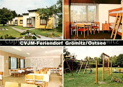 AK / Ansichtskarte Groemitz_Ostseebad CVJM Feriendorf Bungalows Schlafzimmer Speisesaal Spielplatz Groemitz_Ostseebad