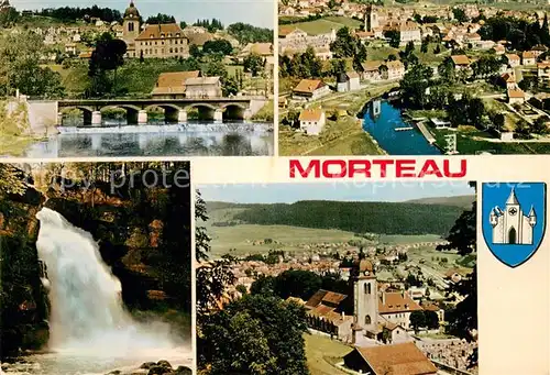 AK / Ansichtskarte Morteau_Doubs Le saut du Doubs Eglise et vue generale Le pont sur le Doubs La plage et le camping Morteau Doubs