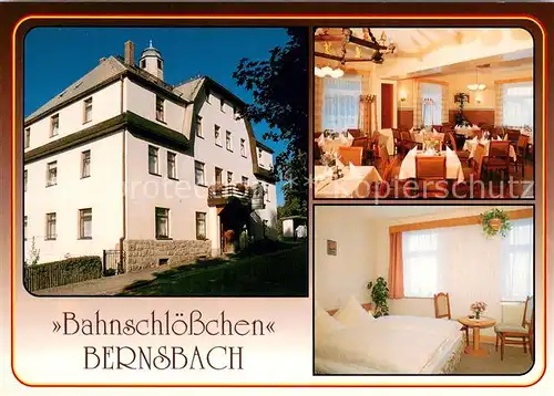 AK / Ansichtskarte Bernsbach Gaststaette Pension Bahnschloesschen Gastraum Zimmer Bernsbach