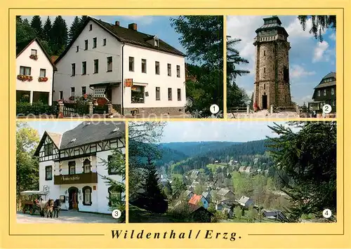 AK / Ansichtskarte Wildenthal_Eibenstock Baeckerei Jerke Aussichtsturm auf dem Auersberg Hammerschaenke Panorama Wildenthal_Eibenstock